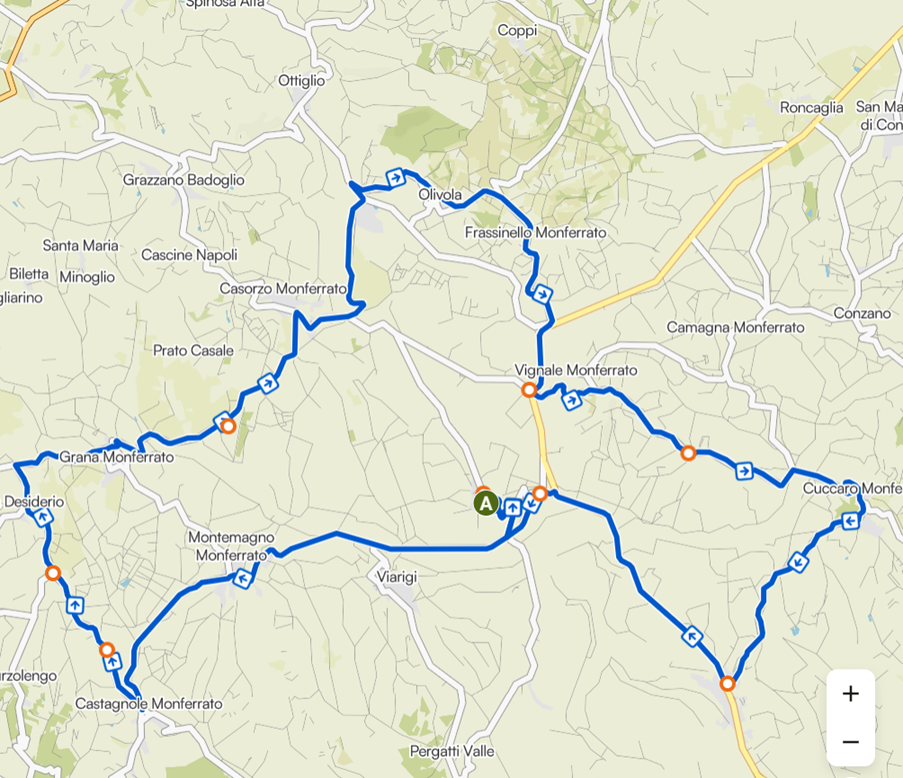 Route 2 - Vineyards of Piedmont – View of Vignale loop from Altavilla Monferrato