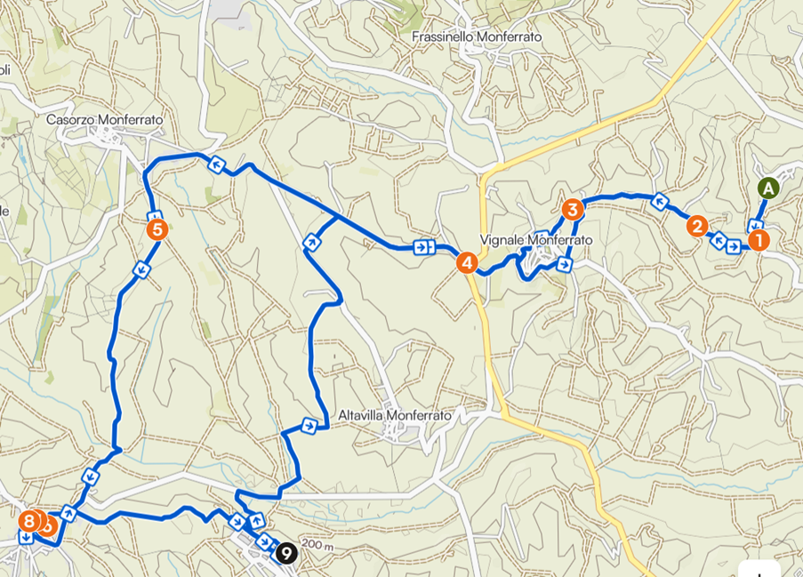 Route 5 - View of Vignale – Montemagno, Monferrato loop from Camagna Monferrato